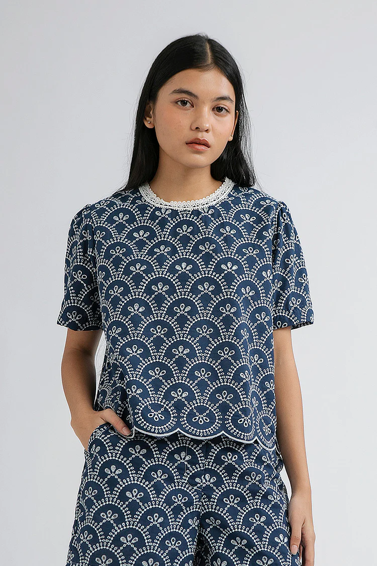 Indigo Scalloped Trani B - Defect Sale